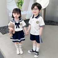 靚貝城堡兒童夏季兄妹裝套裝2025新款韓版男女童學院風兩件套姐弟裝夏款潮 女童套裝 90碼適合身高75-85厘米