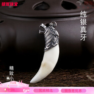金維西藏蒙古特產(chǎn)狼牙吊墜99純銀套包真黑狗牙男女新潮項鏈酷高端文玩 小號餓狼傳說