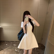 GARNUO綠色短袖連衣裙子女夏季2025新款法式小個(gè)子高級(jí)感禮服裙收腰短裙 白色【短袖短款】 M 【101-110斤】