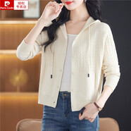 皮爾卡丹（pierre cardin）連帽麻花針織衫衛(wèi)衣外套春秋季新款毛衣夾克開(kāi)衫女短款外搭棒球服 白色 均碼【85-140斤】
