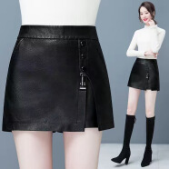 皮爾卡丹（pierre cardin）皮裙褲女秋冬2024新款高腰pu皮裙時(shí)尚外穿松緊腰皮短褲a字靴褲裙 6330#黑色 28/L