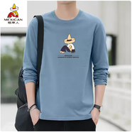 稻草人（MEXICAN）男士長(zhǎng)袖t恤棉T圓領(lǐng)春秋季寬松休閑潮牌上衣內(nèi)搭打底衫潮牌T體恤 霧霾藍(lán) L (55-65公斤)