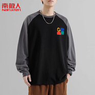 南極人（Nanjiren）美式t恤男長(zhǎng)袖春秋季新款拼接插肩袖上衣服ins潮牌寬松打底衫