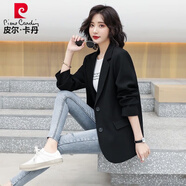 皮爾卡丹小西裝外套女2025春秋新款小個(gè)子韓版百搭職業(yè)休閑網(wǎng)紅炸街西服 黑色 S碼【建議80-92斤】