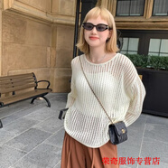 嫻槐韓國(guó)慵懶風(fēng)鏤空針織衫上衣女2024年夏季新款小個(gè)子寬松薄款遮陽(yáng)衫 米杏色單罩衫【時(shí)尚精品版】-輕薄針織衫女鏤空針織衫 S-輕薄針織衫女鏤空針織衫