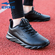 鴻星爾克男鞋軟底透氣運動(dòng)鞋紅星新款男士秋冬輕便休閑鞋黑色跑步鞋子男款 正黑4207 【皮面】 41