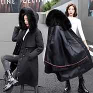 【9成新】HMDIME2023秋冬款棉服修身派克服內(nèi)膽可卸外套長款女 黑色 2XL 