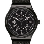 斯沃琪手表 機械表男士 自動(dòng)日歷顯示黑白拼色42mmYIB400腕表聯(lián)名款腕表 Black/黑色商務(wù)休閑-瑞表 42mm