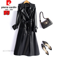 皮爾卡丹（pierre cardin）真皮皮衣女中長(zhǎng)款過(guò)膝修身綿羊皮風(fēng)衣氣質(zhì)狐貍毛外套海寧皮草大衣 黑色【單的】 XL 【建議108-118斤】