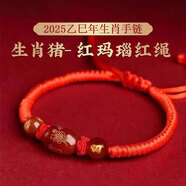山迪紅繩手鏈十二生肖本命年紅瑪瑙手串男女手工編織紅手繩護身符禮物 生肖豬【2025年沖泰歲】