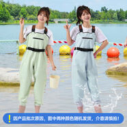 熊火女士下水褲趕海裝備大人水褲下半身涉水服全身防水雨褲帶雨鞋連體 女款青色下水褲【3D修身】 39碼