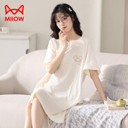 貓人（MiiOW）純棉睡裙女夏季薄款短袖連衣裙舒適休閑韓版時尚可外穿睡衣家居服 休閑女款8556 M ( 建議80-100斤)