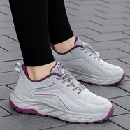 足力健艾爸爸老人鞋秋冬款加絨保暖媽媽鞋防滑防水皮面中老年男女款休閑鞋 8259淺灰女 39