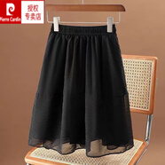 皮爾卡丹（pierre cardin）歐根紗半身裙女2025夏季新款高腰百搭顯瘦薄款蓬蓬裙口袋a字紗裙 黑色【松緊腰】 2XL