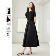 梵希蔓簡(jiǎn)約通勤黑色短袖連衣裙女2025年夏季新款收腰顯瘦小黑裙子 M6986 黑色 M