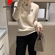皮爾卡丹（pierre cardin）針織衫高端女裝針織冬季打底山針織針織衫套頭加厚毛衣圓領 官方品牌旗艦淺駝色(羅熊) M 【收藏加購有禮】