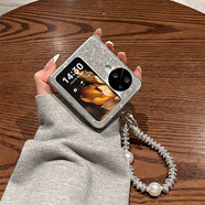 復宇適用OPPOFindN3Flip手機殼折疊屏新款oppo find n3 flip鏡面支架閃鉆銀色手鏈超薄全包防摔保護套 銀色殼+菱角鏡面+手鏈 OPPO Find N3 Flip