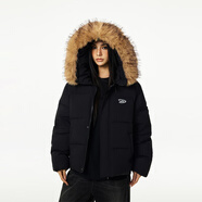 A CHOCK【Achock官方店】90白鴨絨美式毛領(lǐng)連帽羽絨服男女潮牌派克服外套 黑色 S