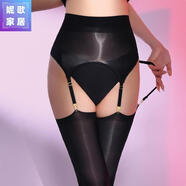 翡遇超薄油光束腰帶+吊帶襪二件套裝油亮長(zhǎng)筒襪子女高筒大腿襪扣可拆 黑、1雙無邊油光長(zhǎng)筒襪70cm（加