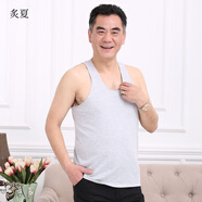 炙夏老頭衫中老年人全棉跨欄白背心男士夏季大碼純棉圓領(lǐng)短袖寬松汗衫 灰色 2XL 小碼 適合80-120斤
