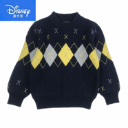 迪士尼（Disney）兒童羊.毛衫100山羊.絨男童毛衣加絨加厚套頭圓領(lǐng)中大童針織學(xué)院 藏青色菱形5819085 140