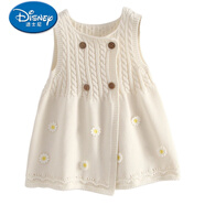 迪士尼（Disney）女童針織馬甲開(kāi)衫背心裙春秋季寶寶針織長(cháng)款坎肩中小童兒童連衣裙 白色 90 衣標(建議73身高)