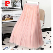 皮爾卡丹（pierre cardin）網(wǎng)紗半身裙女中長(zhǎng)款720度大擺舞蹈裙新疆舞裙廣場(chǎng)舞紅裙子高腰字 藕粉色 【軟紗】 均碼 80厘米裙長(zhǎng)身高1.56-1.60米