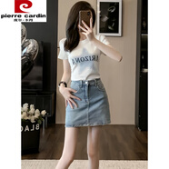 皮爾卡丹（pierre cardin）時(shí)尚流行牛仔短裙運(yùn)動(dòng)休閑套裝女夏裝2024新款韓流短袖氣質(zhì)兩件套 白色上衣+藍(lán)色牛仔半裙 S (100斤以內(nèi))