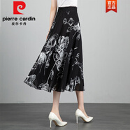 皮爾卡丹（pierre cardin）印花半身裙女2025夏季新款雪紡中長款a字裙大尺碼高腰顯瘦遮胯舞 J13黑色牡丹 S 腰圍：1.8-1.9尺