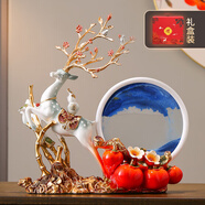 歐梵普（oufanpu）喬遷之喜禮物搬家開業(yè)禮品創(chuàng)意鹿輕奢電視柜客廳玄關(guān)流沙畫擺件 一鹿高升事事如意（霧藍禮盒裝） 【福鹿發(fā)財，節(jié)節(jié)高升】