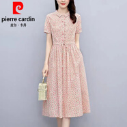皮爾卡丹（pierre cardin）全棉小碎花連衣裙女中長款2025夏時尚氣質(zhì)翻領(lǐng)顯瘦印花純棉布裙子 粉色 2107款 3XL 建議135-150斤