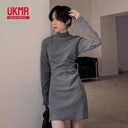 UKMR包臀連衣裙秋冬季套裝女2025新款短裙子大衣內(nèi)搭修身針織打底穿搭 灰色小高領(lǐng)連衣裙【秋冬】 S 90斤內(nèi)
