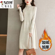 啄木鳥（TUCANO）羊毛衫女半高領(lǐng)2025秋冬加絨加厚中長款毛衣女配大.衣羊毛針織衫 杏色【加絨加厚】 L 建議110120斤