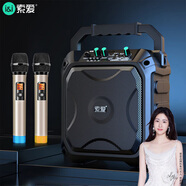 索愛（soaiy）SA-F22手提高低音戶外k歌大音量廣場舞電木吉他樂器音箱直播小型家用雙話筒