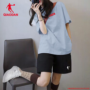 喬丹運動(dòng)套裝女裝2025夏季新款透氣寬松短袖短褲跑步瑜伽休閑服兩件套 1349氫藍色+黑色(速干) L/175