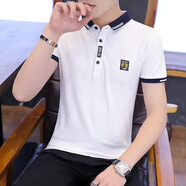 費(fèi)洛仕夏季潮流男裝翻領(lǐng)POLO新款有帶領(lǐng)純色棉線短袖T恤男翻領(lǐng)半袖衣服 T7062白色 2XL （145斤以下）