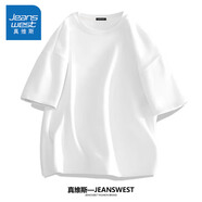 真維斯（Jeanswest）半袖男夏季大碼男士衣服男生純棉休閑短袖體恤胖子寬松男裝白t恤 白色(純色) 4XL (建議205斤-230斤左右)