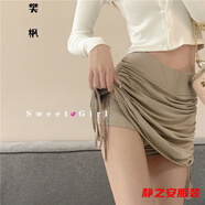 瑪菲萱包臀裙半身裙夏天純欲風(fēng)抽繩綁帶運動(dòng)短裙女秋高腰顯瘦彈力防走光 卡其色 【綁帶半身裙】 M 165