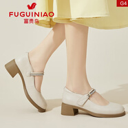富貴鳥（FUGUINIAO）夏季新款2024瑪麗珍真皮軟面舒適護(hù)士頭層牛皮工作鞋女鞋 米色 38