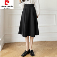 皮爾卡丹（pierre cardin）a字半身裙女春秋韓版OL職業(yè)收腰過(guò)膝中長(zhǎng)裙寬松顯瘦遮跨大擺裙子 黑色 S