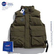 nasawassup官方潮牌聯(lián)名馬甲男秋冬季輕奢立領(lǐng)工裝坎肩馬甲情侶款潮流棉馬甲 軍綠色 M（建議100-120斤）