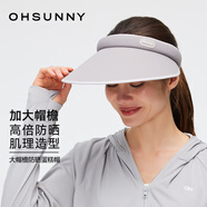 OhSunny防曬帽女春夏大檐防紫外線防曬發(fā)箍蛋糕帽空頂太陽帽子 冷煙灰 均碼