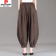 初徑【95%好評率】媽媽夏季新款哈倫松緊寬松燈籠褲薄款九分大碼中老 咖啡色 XL 【建議90-115斤】