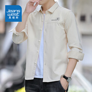 真維斯襯衫男純棉長(cháng)袖寬松休閑男士外套春秋季薄款潮流口袋襯衣男裝上衣 字母012-卡其色 M (170)
