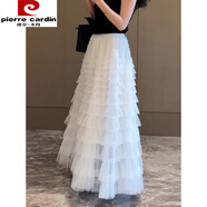 皮爾卡丹（pierre cardin）2025年春夏季新款氣質(zhì)仙女裙潮流多層重工網(wǎng)紗拼接蛋糕半身裙子女 白色 L