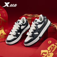 特步（XTEP）王鶴棣同款maxx新年板鞋情侶潮鞋熊貓鞋休閑鞋子運動鞋滑板鞋 黑白本色-黑/帆白-男款 40