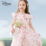 迪士尼女童連衣裙兒童裙子夏裝公主裙薄款雪紡裙洋氣碎花裙DQ039白色150