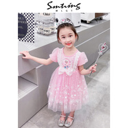 mlgt kids童裝女童愛(ài)莎公主裙2025夏季禮服女孩連衣裙兒童網(wǎng)紗裙子 粉色連衣裙+皇冠+魔法棒 110 （建議100-108cm3-4周歲左右