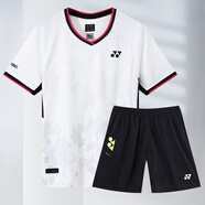 25年新款羽毛球服套裝男大賽服速干上衣女比賽服短袖球衣服 白色套裝 XL
