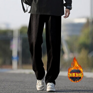 至濤 褲子男夏季牛仔褲直筒寬松薄款復古闊腿美式高街復古休閑長褲子 黑【松緊】 加絨 2XL ( 建議130-150斤可穿 )